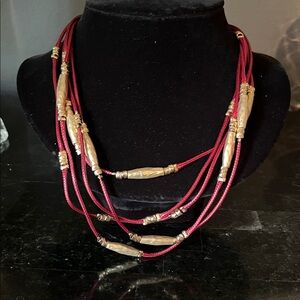 #62. Elegant Burgundy and Gold Multi-Strand Necklace